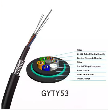 Καλώδιο οπτικών ινών GYTY53 Anti Rats Single Mode Armored 24 Core G652D PE Jacket